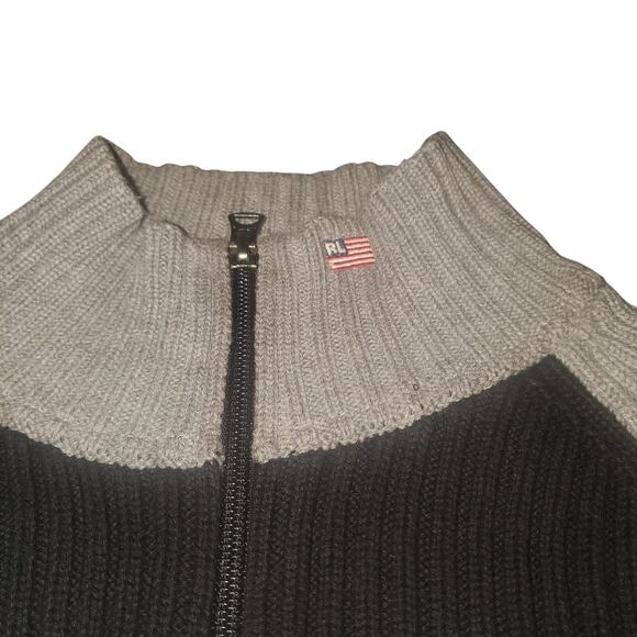 Vintage RL Polo Jeans Co. Sweater Size S Black/Gray 1/4 Zip Ribbed Y2K Preppy - Picture 2 of 6